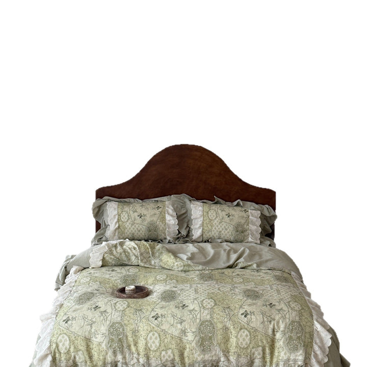 Vintage Cottage Linen-Blend Ruffled Eyelet Lace Duvet Cover Set