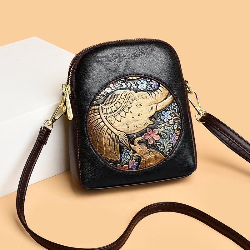 Artistic Embossed Leather Crossbody Bag