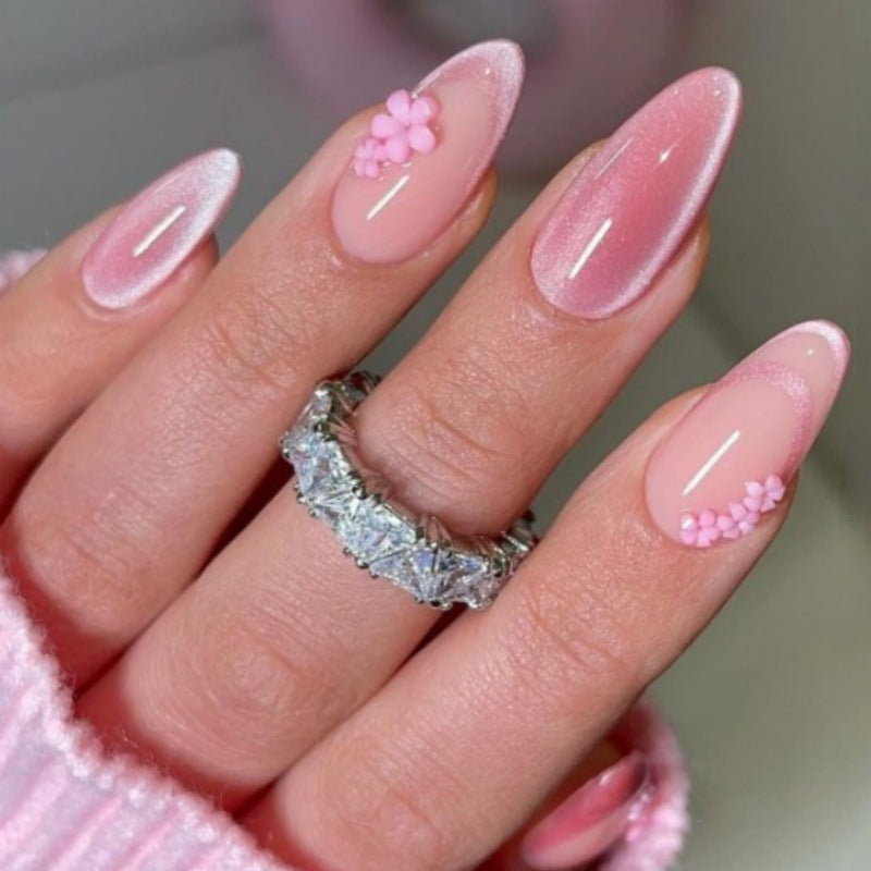Floral Accent Almond-Shaped Press-On Nails Stornfield