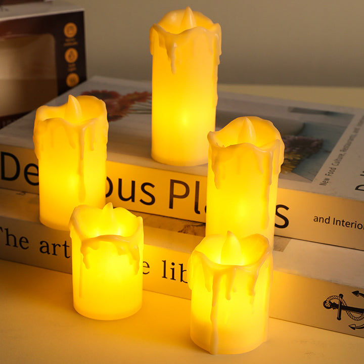 Battery-Powered Flickering LED Pillar Candle Trio with Realistic Drip-Wax Finish