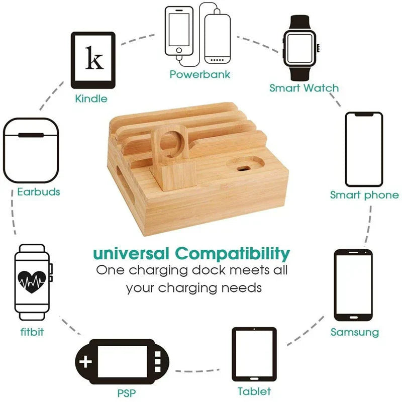 Stornfield | Tekavo Bamboo Charging Station – 5-Port USB Organiser with Cable Set
