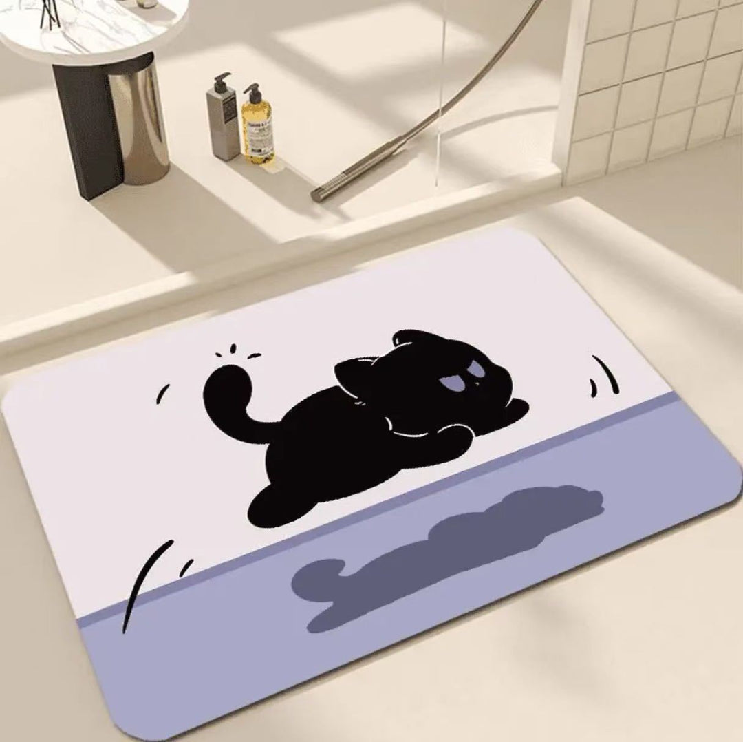 Cartoon Cat-Themed Bath Rug