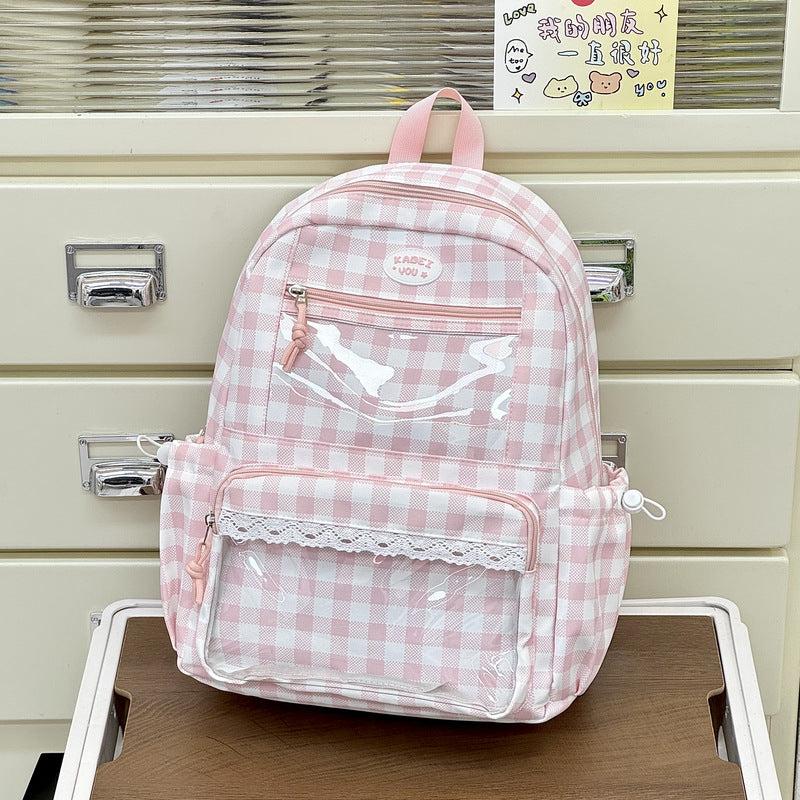 Transparent Front Pocket Checkered Backpack Stornfield