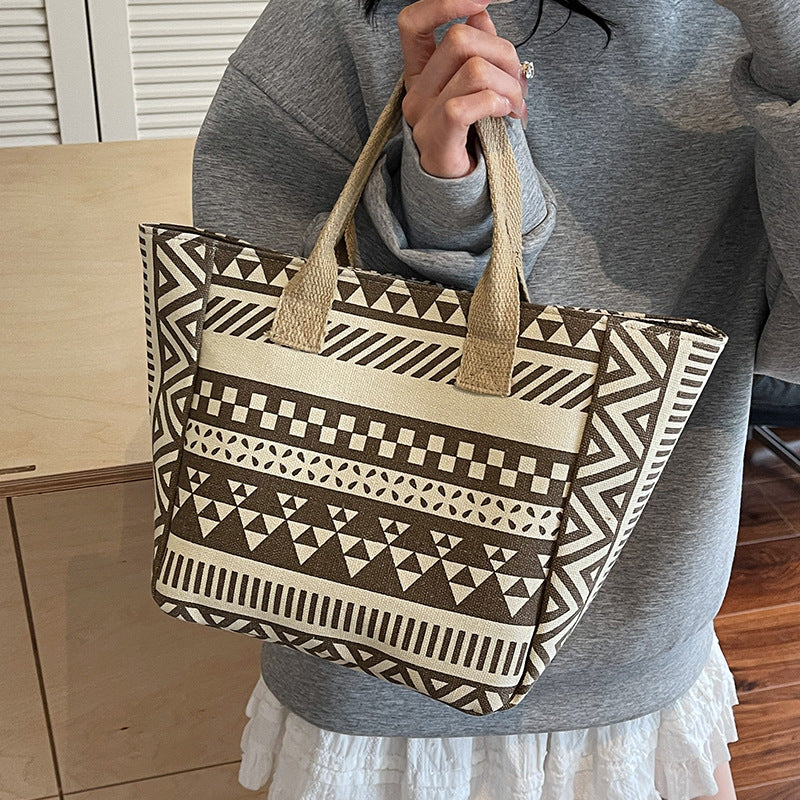 Geometric Print Canvas Tote Bag