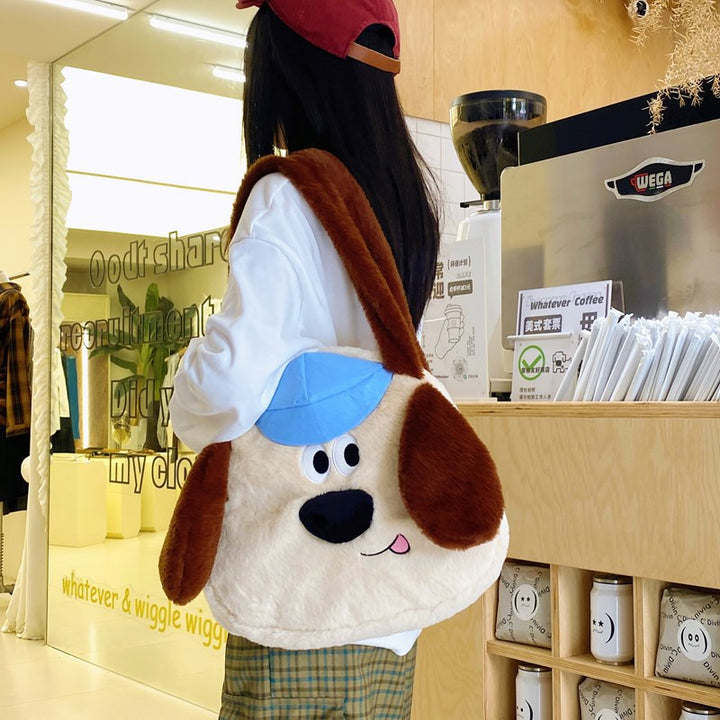 Plush Dog-Themed Shoulder Bag