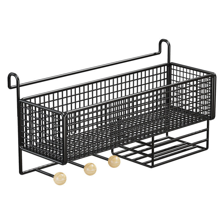 Desk Rail-Mounted Mesh Organizer Basket with Hooks