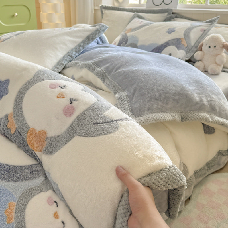 Cartoon Animal Plush Comforter Set