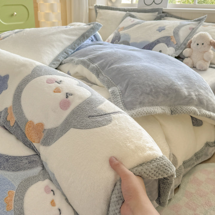 Cartoon Animal Plush Comforter Set