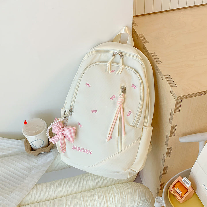 Stylish Embroidered Bow-Accent Casual Backpack Stornfield