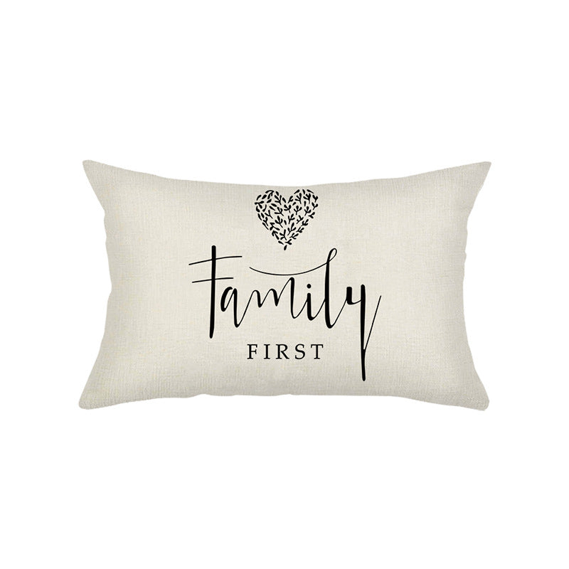 Hand-Lettered Script Lumbar Pillow Cover Linen-Blend with Heart Motif