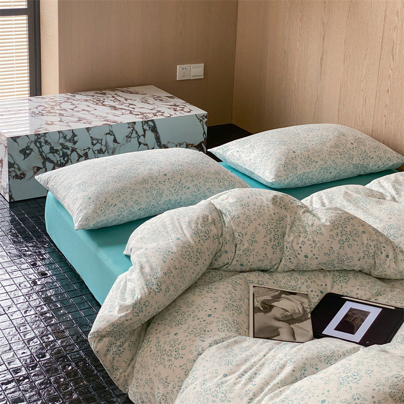 Finest cotton satin bed cover set with delicate floral print and breathable comfort cover