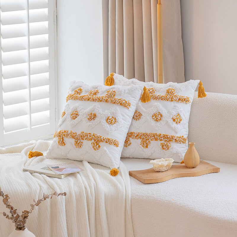 Textured Tassel Chevron Throw Pillow Cover with Tufted Chenille Stripes