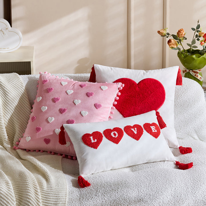 Tufted Tic-Tac-Toe Chenille Decorative Throw Pillow with Corner Tassels
