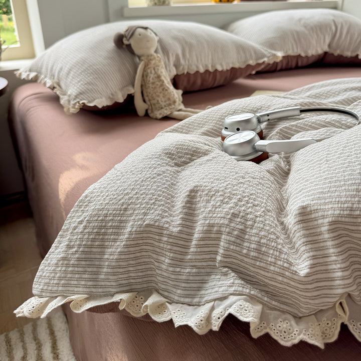 Ruffled Striped Duvet Cover Set