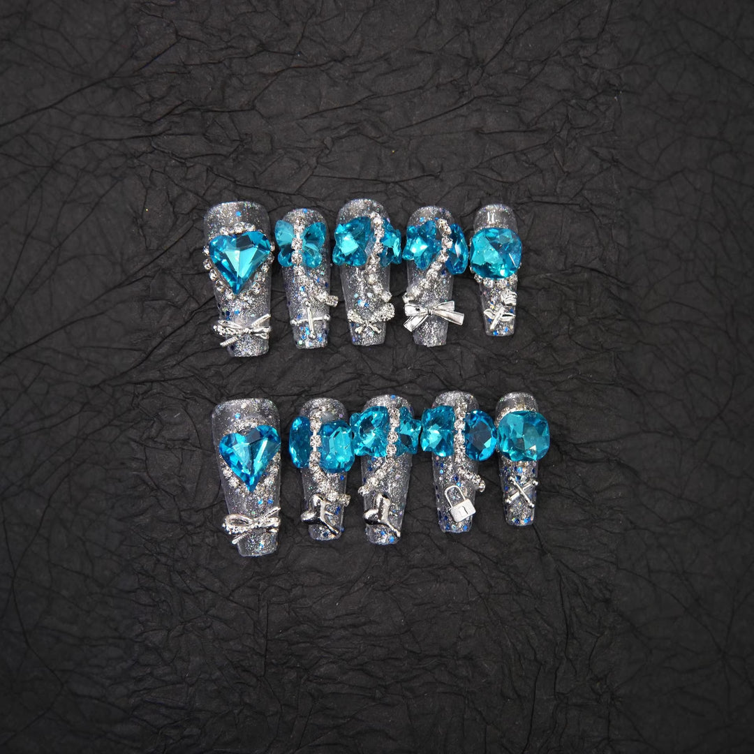 Glamorous Gemstone-Embellished Press-On Nails