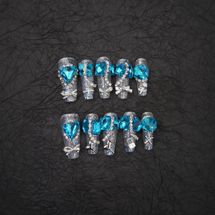 Glamorous Gemstone-Embellished Press-On Nails