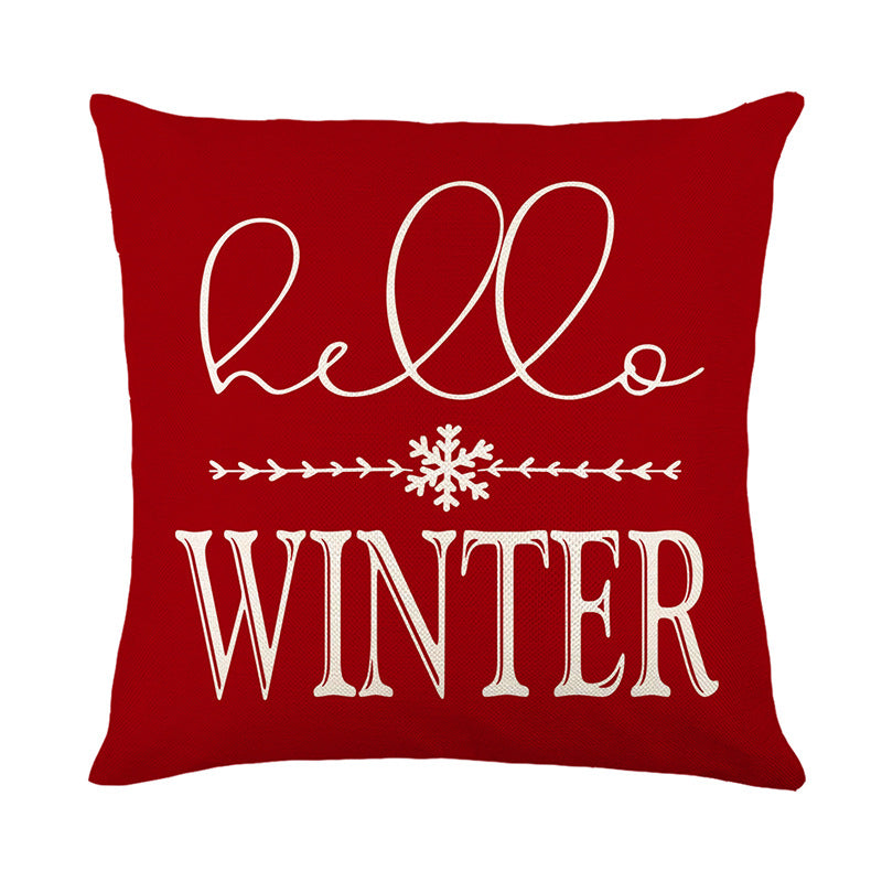 Decorative Cotton-Linen Holiday Throw Pillow Cover Hello Winter Script Print