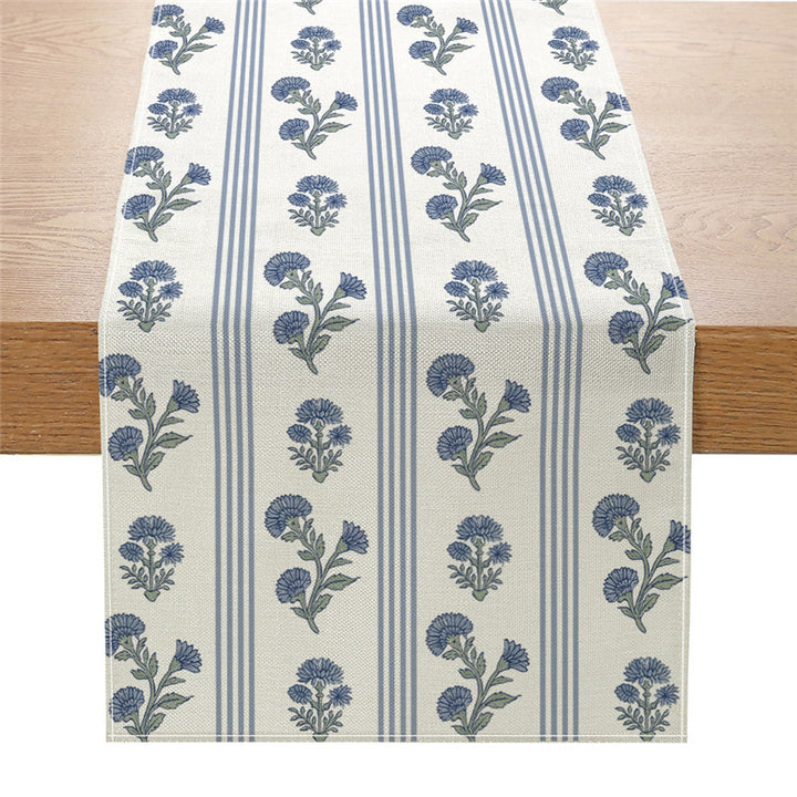 Decorative Cotton-Linen Table Runner with Printed Floral Bouquet Pattern