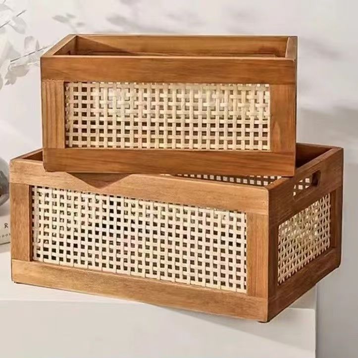 High-quality storage basket with rattan details Stornfield