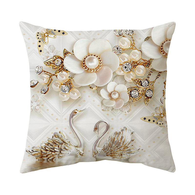 Luxurious Jeweled Floral Quilted-Texture Decorative Throw Pillow Cover