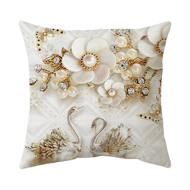 Luxurious Jeweled Floral Quilted-Texture Decorative Throw Pillow Cover