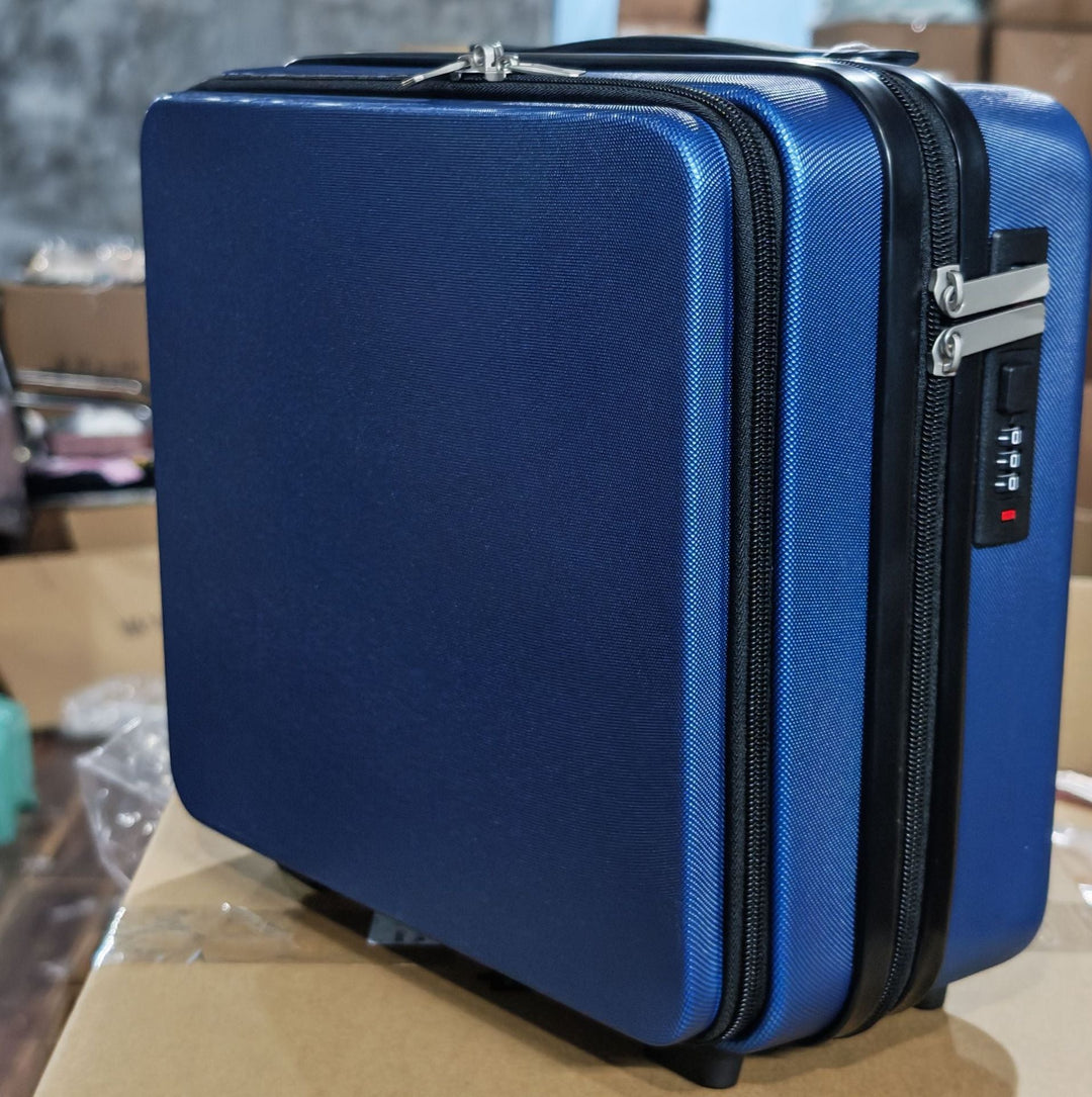 compact hard-shell travel vanity makeup case with TSA combination lock and dual-zip compartments Stornfield