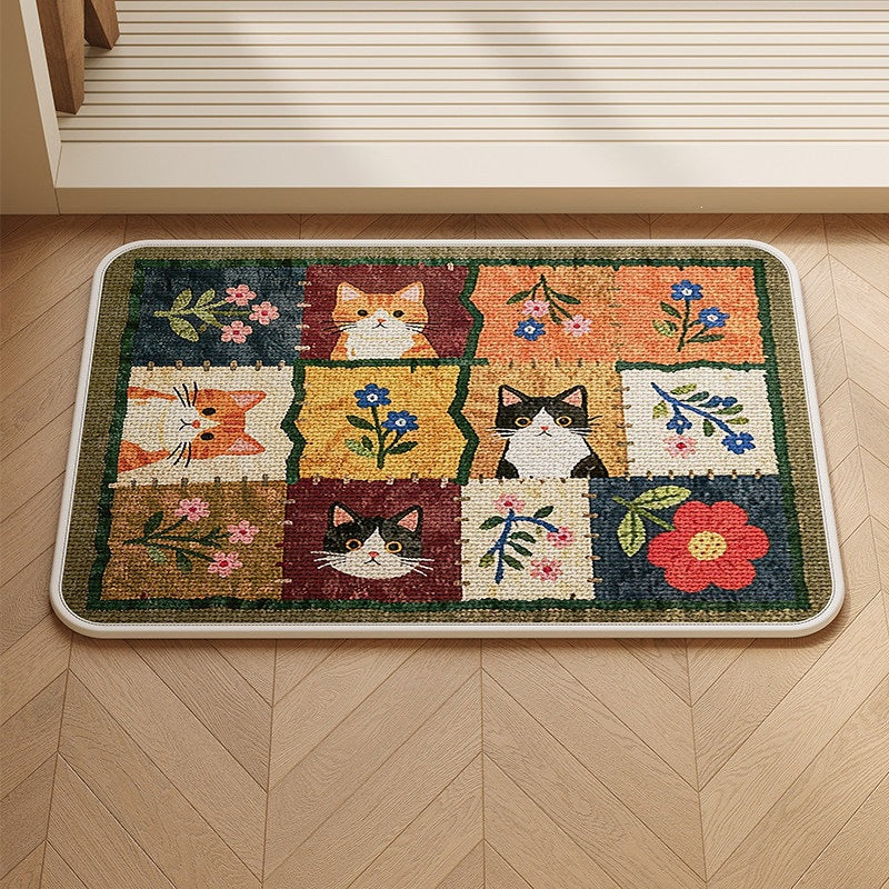 Patchwork Cat-Themed Area Mat