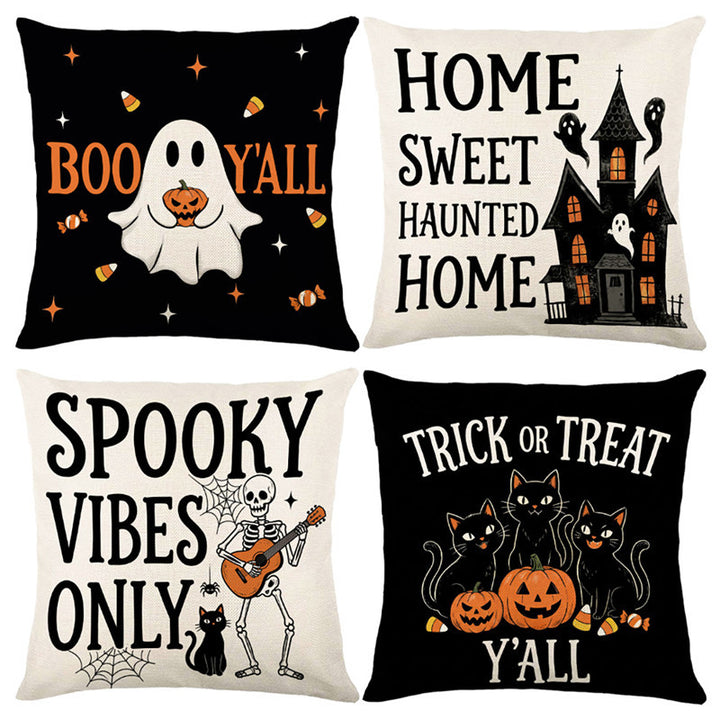 Halloween Ghost Cotton-Linen Square Throw Pillow Covers Set with Hidden Zipper
