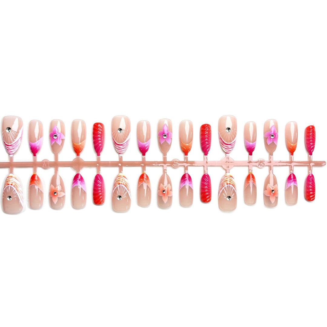 Artistic Press-On Nail Art Set with Floral Designs