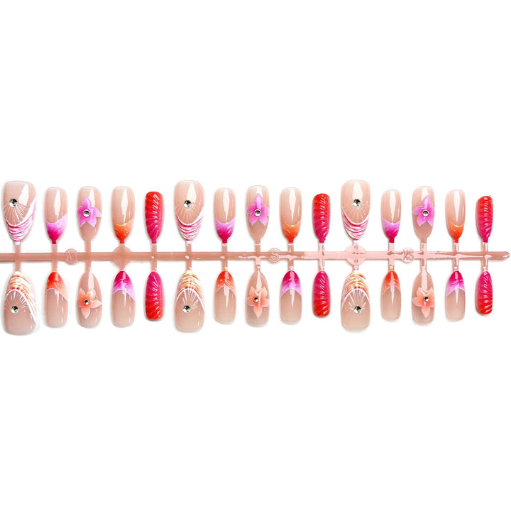 Artistic Press-On Nail Art Set with Floral Designs