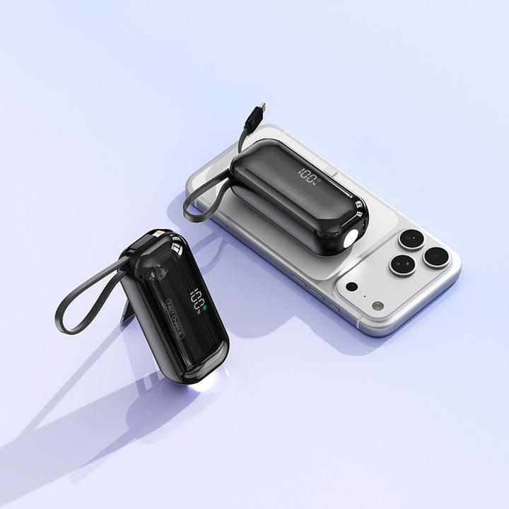 Portable power bank with integrated charging cable and LED charging status display Stornfield