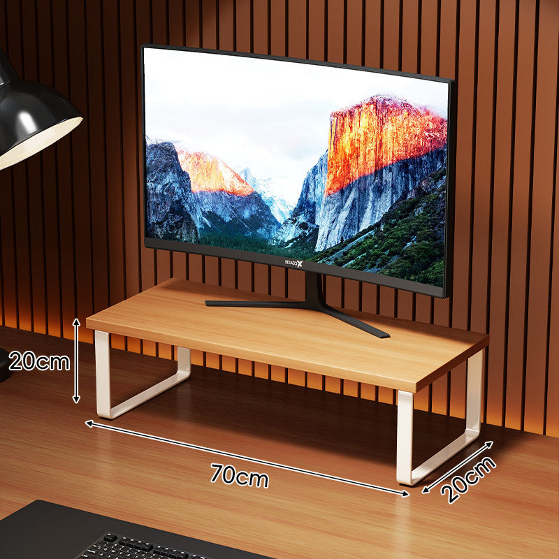 Compact Wooden-Top Monitor Riser Stand with Metal Frame and Under-Shelf Storage