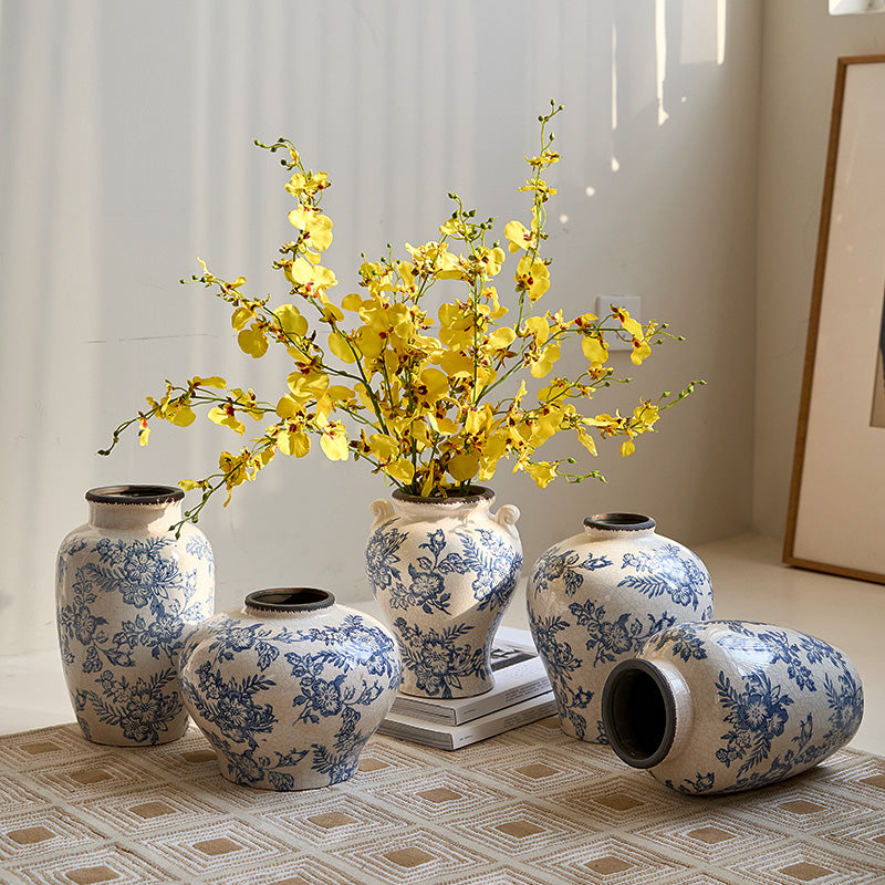 Floral-Patterned Decorative Ceramic Vase