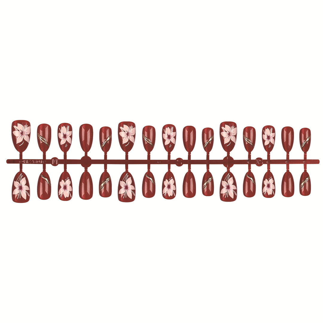 Floral-Designed Press-On Nail Art Set