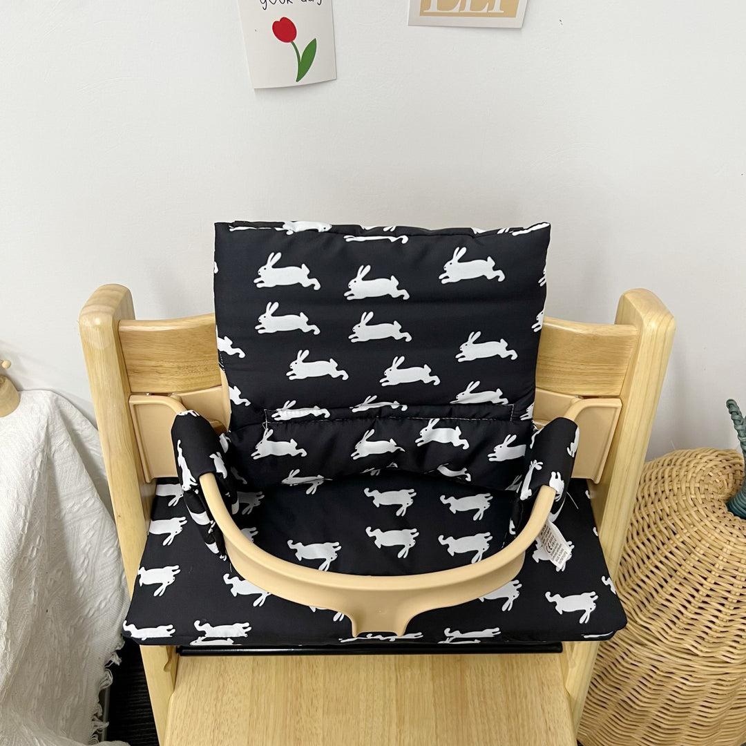 Quilted High Chair Seat Liner with Rabbit Print and Integrated Strap Slots