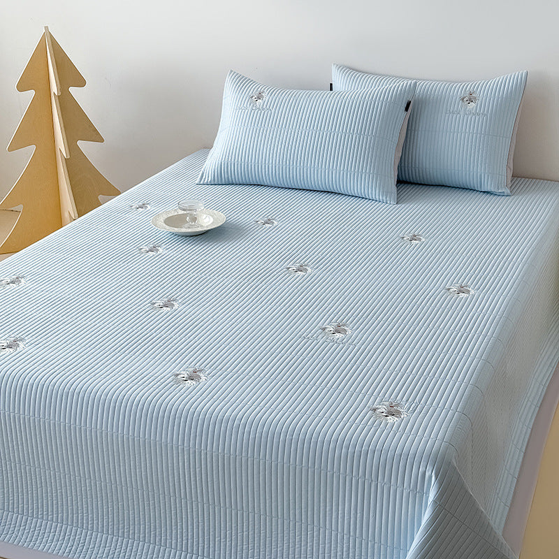 Padded fitted sheet set with vertical quilting and subtle floral embroidery