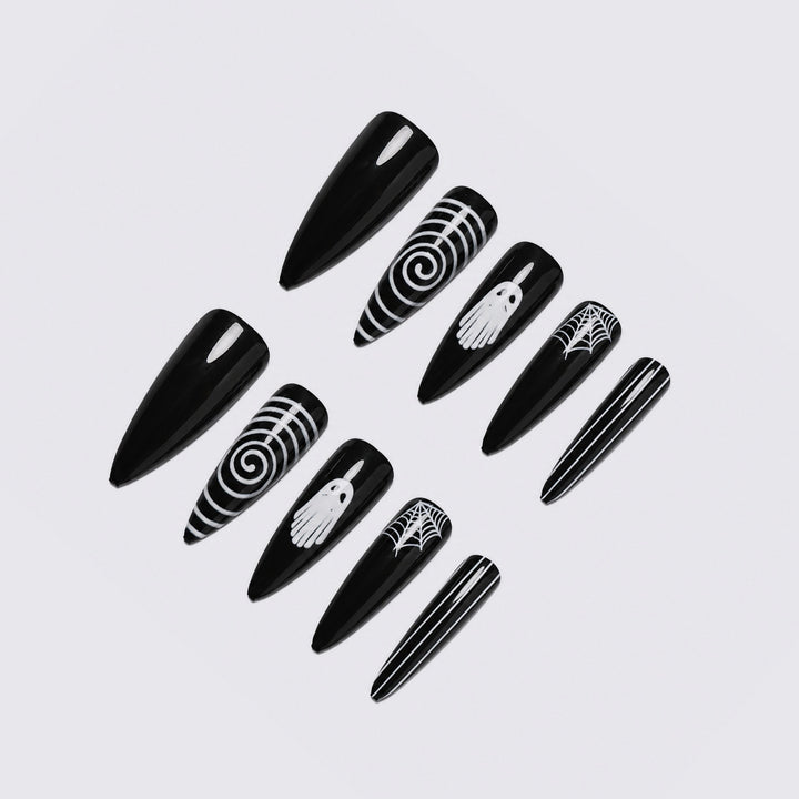 Acrylic nail set with stylish Halloween designs Stornfield