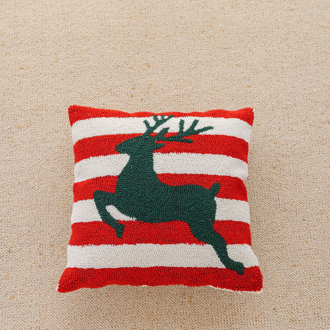 Square Holiday Tufted Cotton Throw Pillow with Tassel Corners and Appliqué Christmas Trees