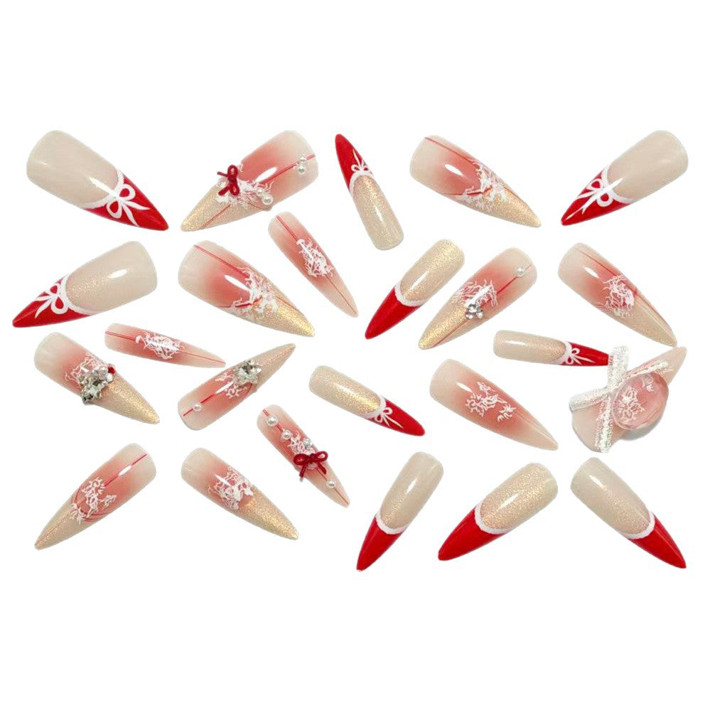 Artificial nails with romantic bow and lace design Stornfield