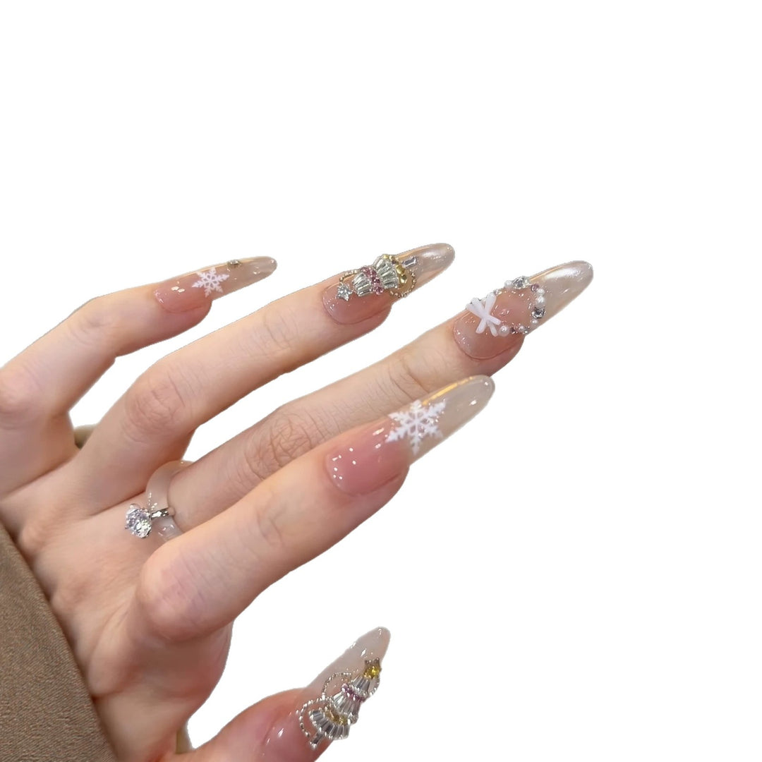 Decorative Stiletto Press-On Nail Art Set with Snowflake and Gemstone Accents Stornfield