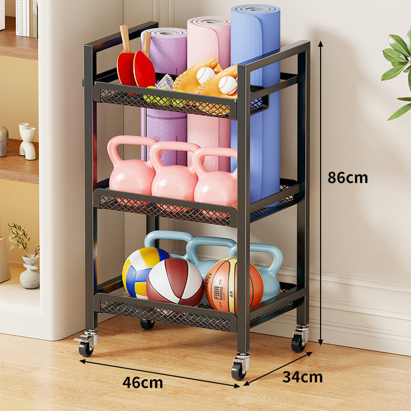 Rolling Three-Tier Metal Mesh Fitness Gear Organizer Cart with Locking Swivel Casters