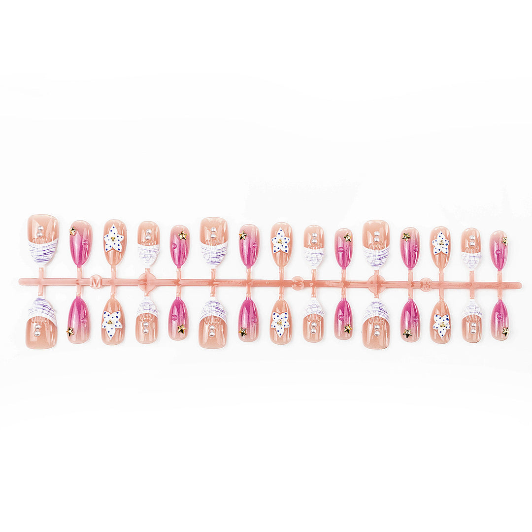 Artistic Press-On Nail Set with Star and Shell Accents Stornfield