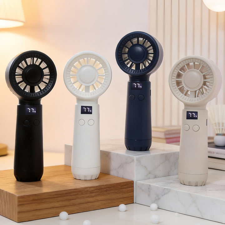 Cooling portable rechargeable bladeless handheld fan with LED speed display and USB charging Stornfield