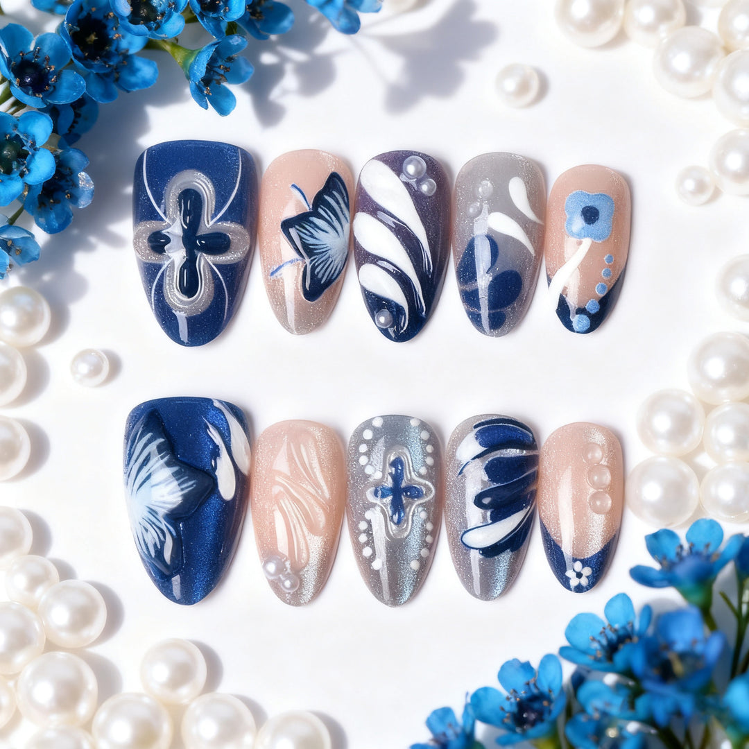 Artistic Floral Press-On Nail Tips Set Stornfield