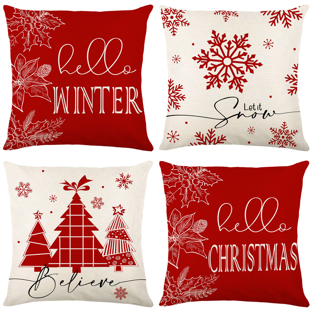 Festive Decorative Throw Pillow Cover with Holiday Script and Botanical Illustration