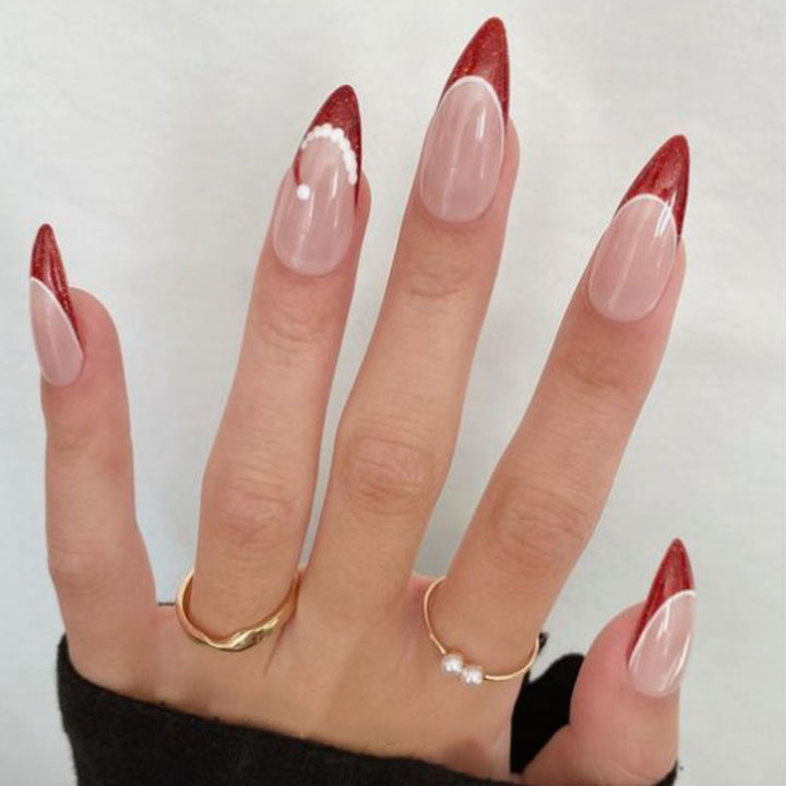 Artistic French Tip Press-On Nails with Glitter Accents Stornfield