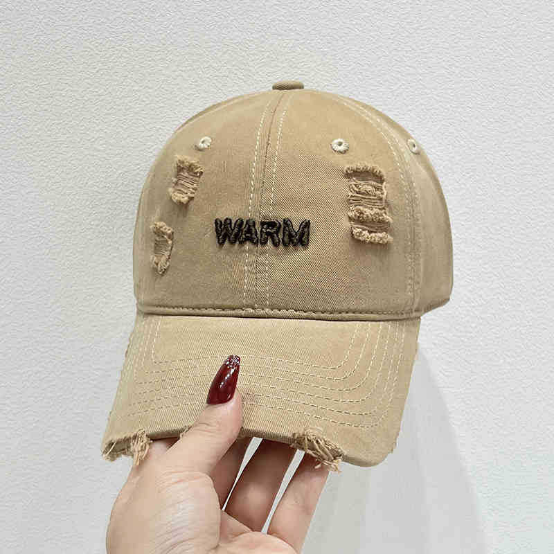 Women's Distressed Cotton Cap with Embroidered Message Stornfield