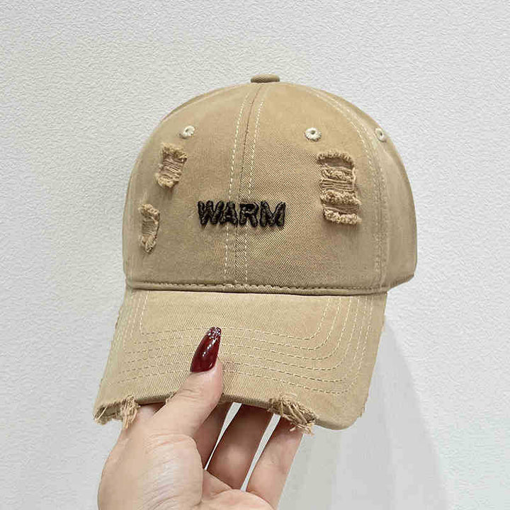 Women's Distressed Cotton Cap with Embroidered Message Stornfield