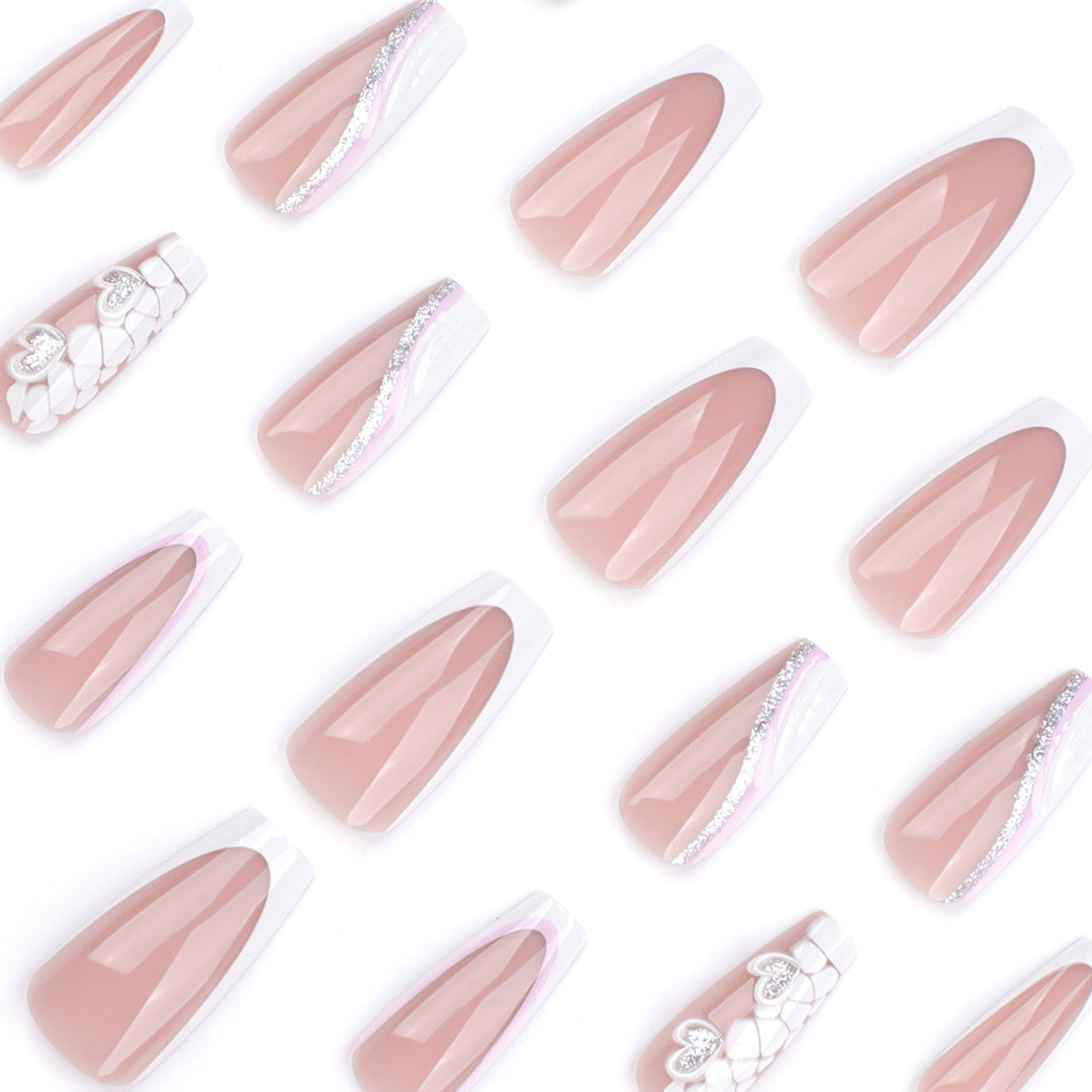 Artful Nail Extensions with Heart Design and Glitter Accents Stornfield
