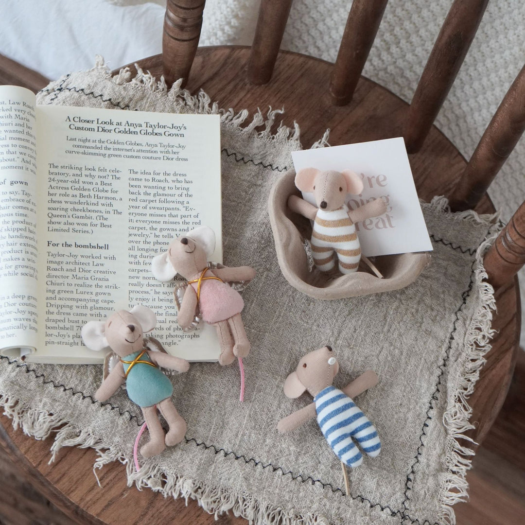 Soft Linen Long Leg Bunny Plush Doll with Embroidered Romper